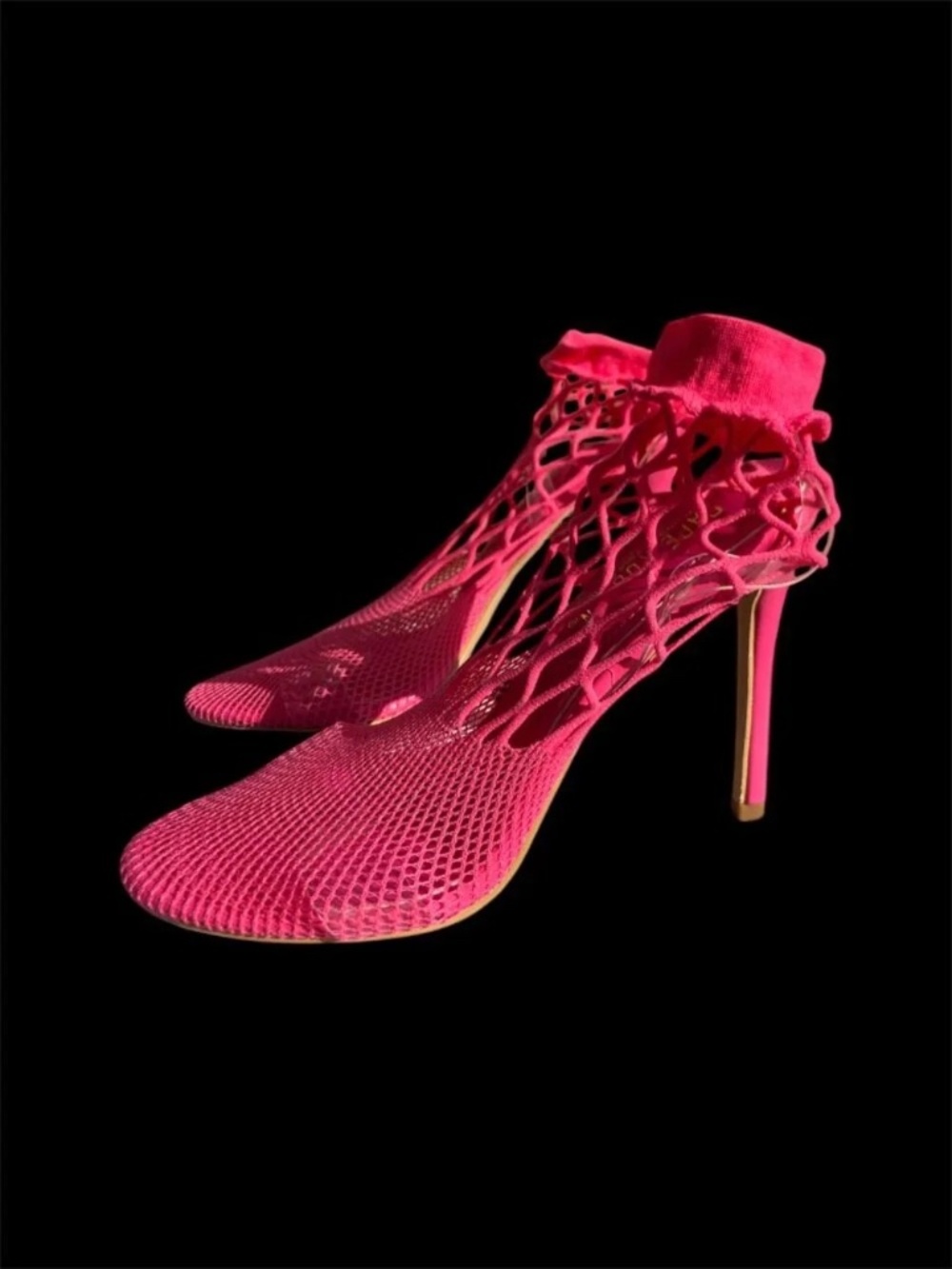 Women’s Pink Mesh Net Sock Bootie Heels, 6.5 - Picture 2 of 8